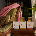 The Complete Ritual Set presented on a wooden tray in a sunlit sitting room
